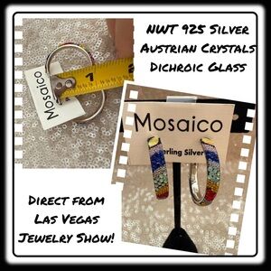 NWT Mosaico STATEMENT earrings Austrian Crystal, Dichroic Glass, 925 Silver
